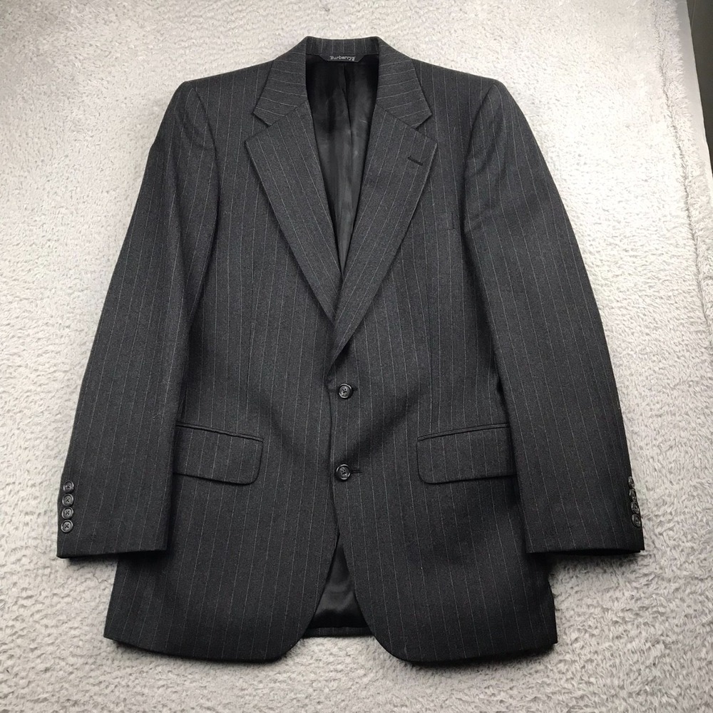 Burberry Blazer Mens US 38 Gray Herringbone Pinstripe Wool Sport Coat Jacket